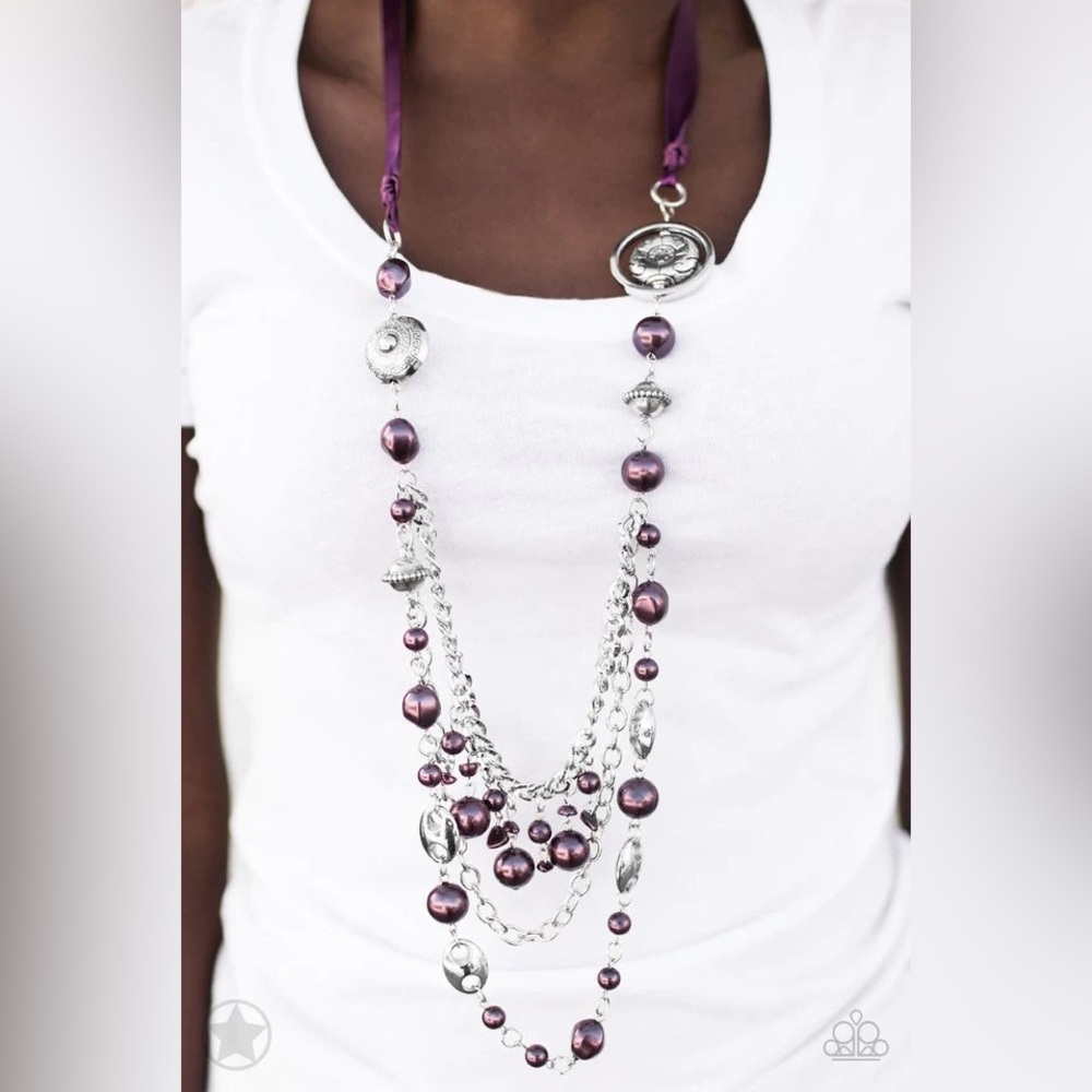 Purple trimmings pearl necklace and earrings -paparazzi